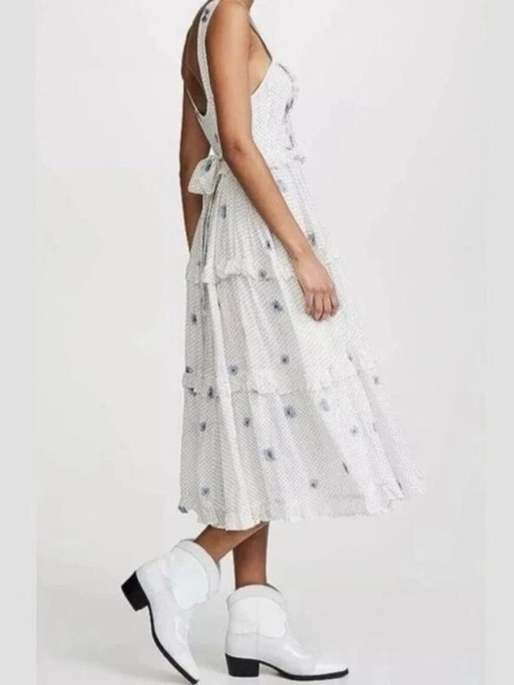 Free People Daisy Chain Cotton Midi Dress Embroidered Ecru Combo Size L NWT - Picture 2 of 13